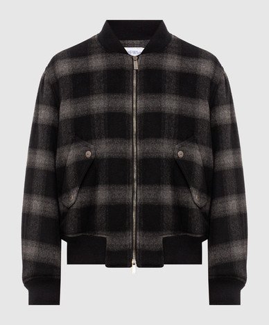 Black bomber jacket with checked wool