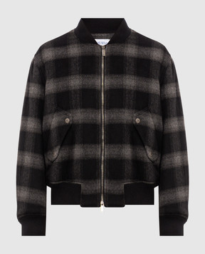 Off-White Black bomber jacket with checked wool 44MEH05XF26F002