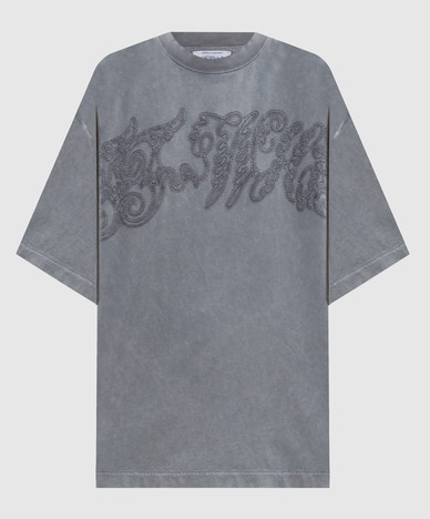 Graues T-Shirt mit gesticktem Logo