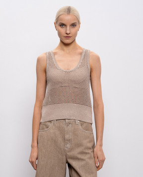 Brunello Cucinelli Beige openwork top with sequins MDV762110