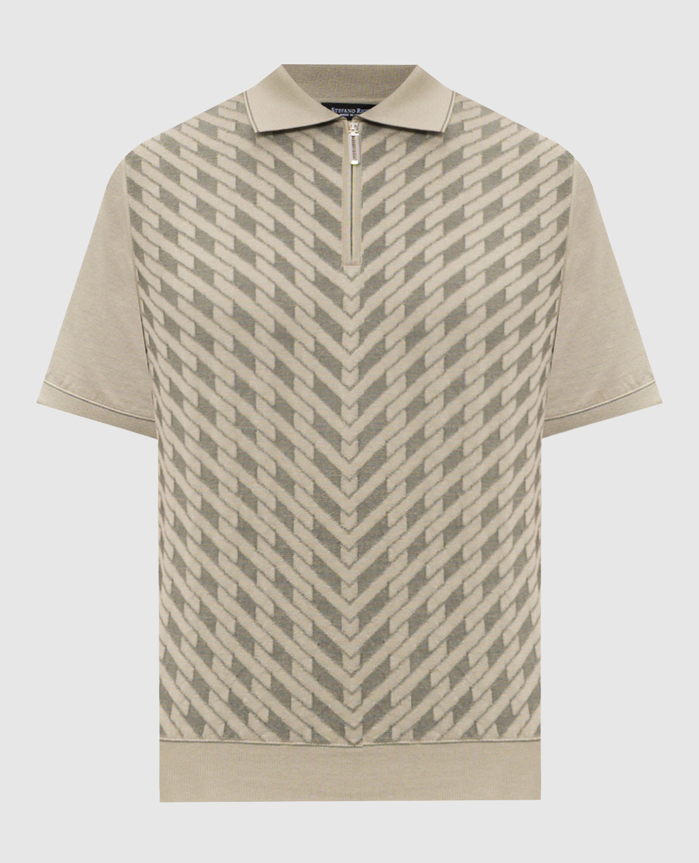 Khaki polo with geometric silk pattern