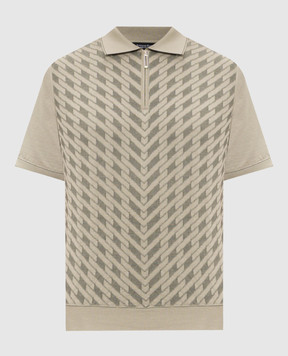 Stefano Ricci Khaki polo with geometric silk pattern K818115P31F26281