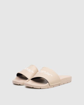 Off-White Beige sliders with textured logo OMIU002S26MAT002