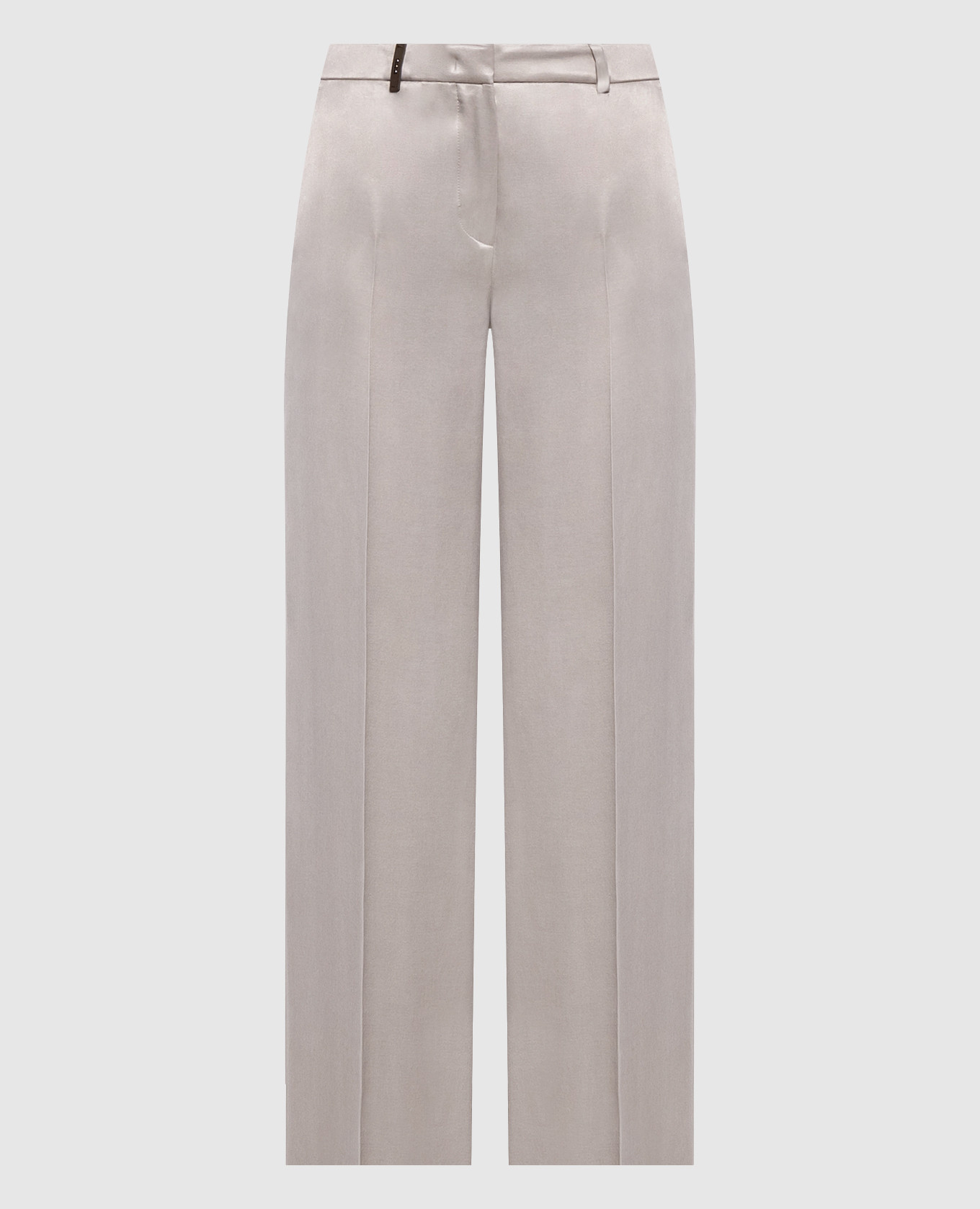 Beige broek met merklogo.