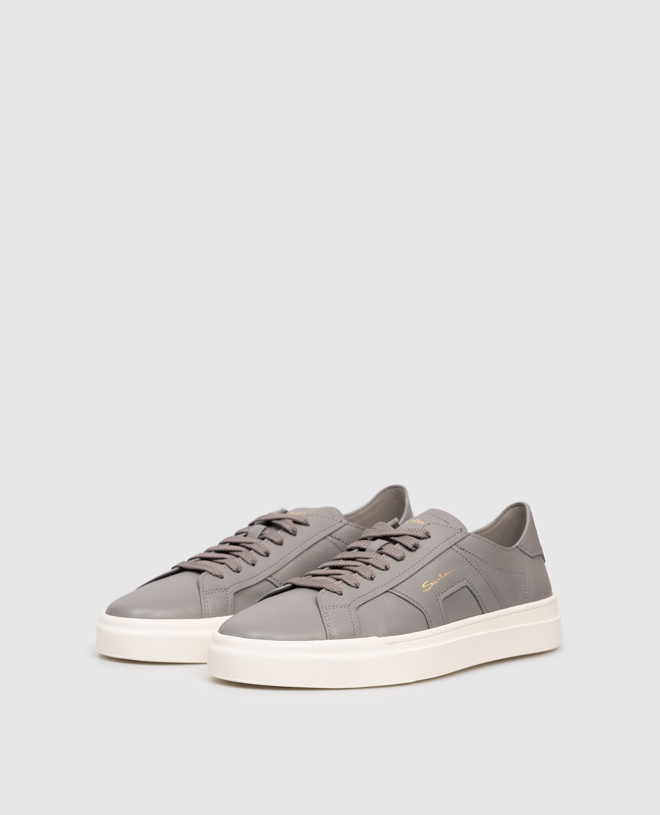 

Grey leather sneakers with logo Santoni