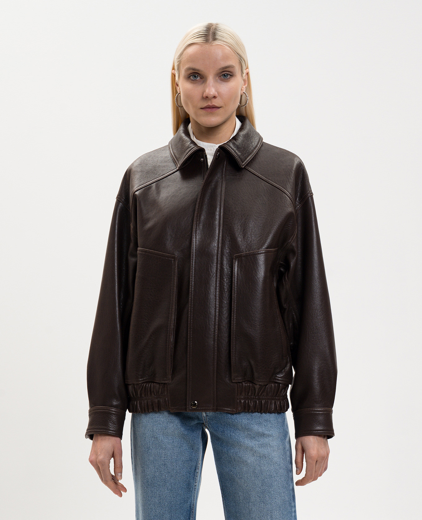 

Brown leather jacket with drape Babe Pay Pls