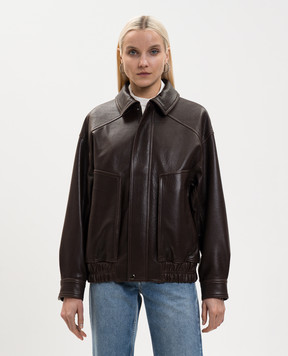 Babe Pay Pls Brown leather jacket with drape 2533AMAZON