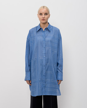 Toteme Blue long-sleeved shirt with monogram embroidery 253WRD0254FB0239