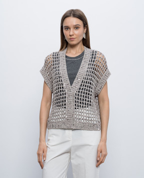 Peserico Brown openwork vest with sequins E99170F039329A