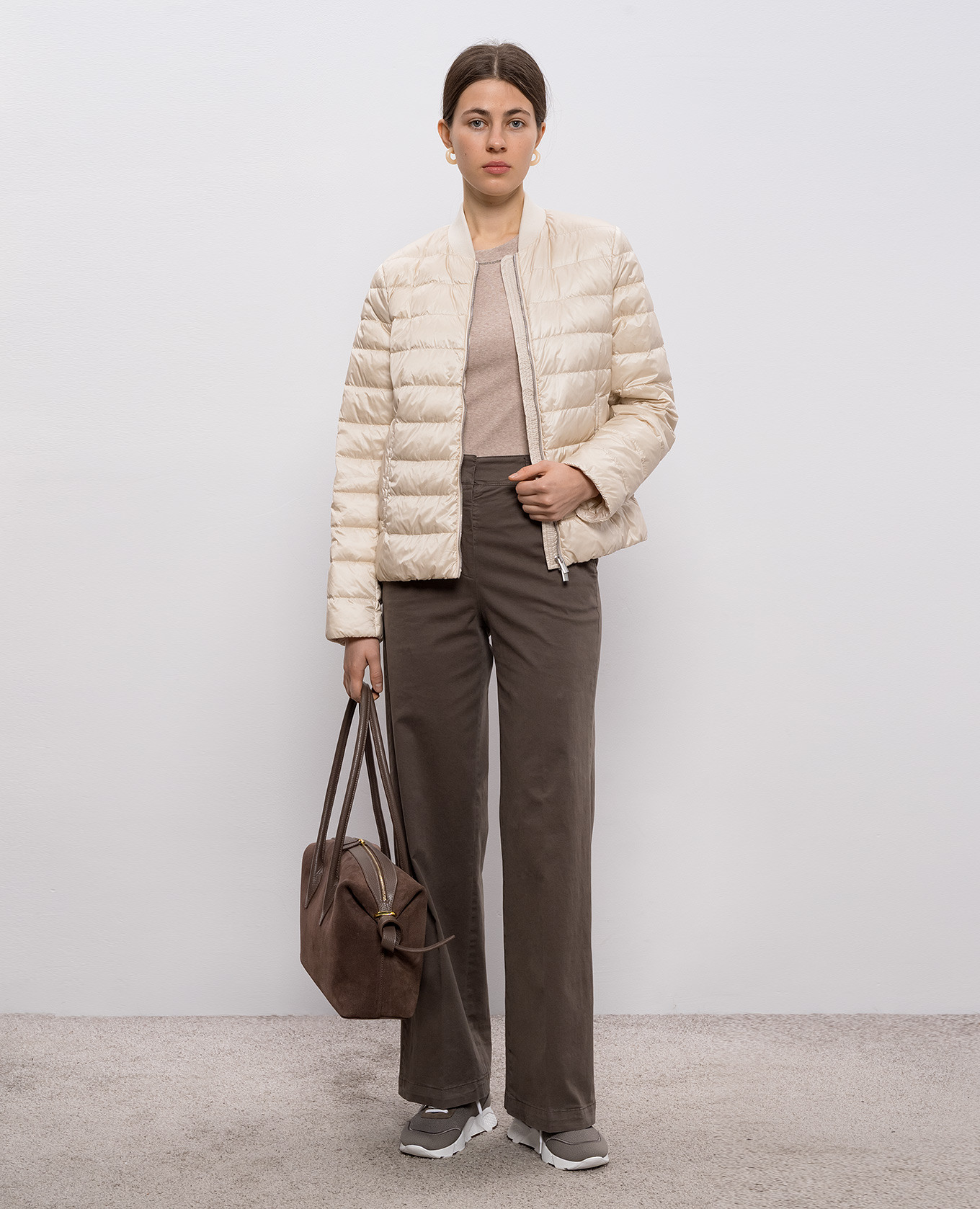 

Beige melange ribbed top with chain Peserico