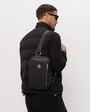 Stefano Ricci Black leather sling bag with palladium-plated emblem ND200GPVD