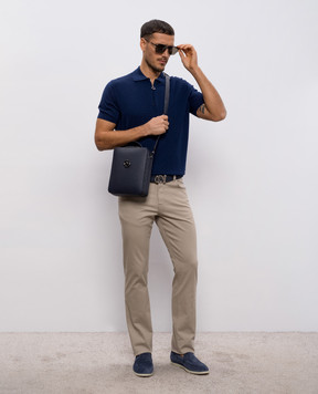 Stefano Ricci Blue polo shirt made of wool, cashmere and silk in a pattern W505507P31W26150
