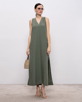 Peserico Green linen dress with monil chain S0216802647