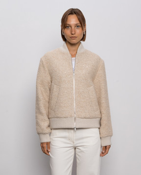 Peserico Beige wool bomber jacket with sequins A21103A7733