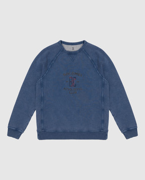 Brunello Cucinelli Children's blue sweatshirt with monogram embroidery BM862E513C