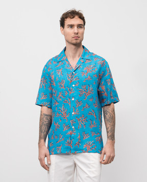 ISAIA Blue linen shirt with print CAM224C1108