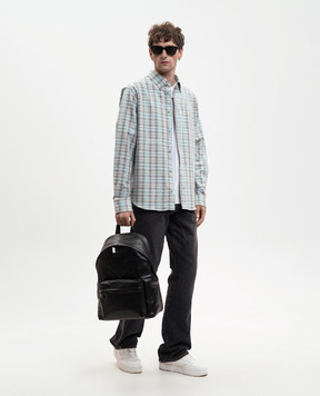 Off-White Blue patterned shirt with embroidered logo 44XGE04MS26F001
