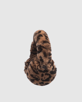 Yves Salomon Enfant Children's brown rabbit fur headphones with leopard print 25WEA909XXREXX