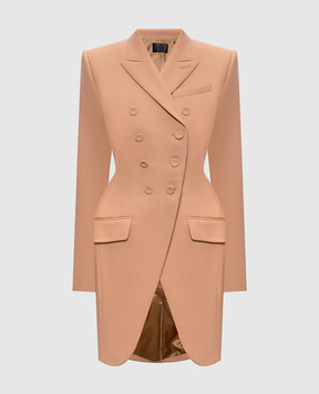 Thierry Mugler Brown double-breasted elongated jacket with wool 26S1VE04941027