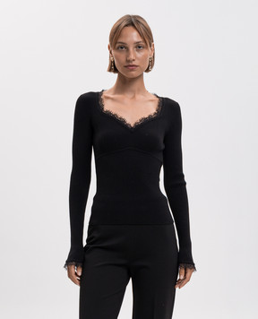 Twinset Brown ribbed jumper with lace 262TP3390