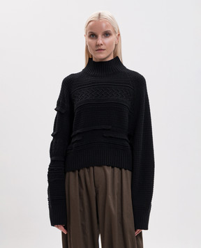 Y`S Yamamoto Black wool sweater with textured pattern YVK20689