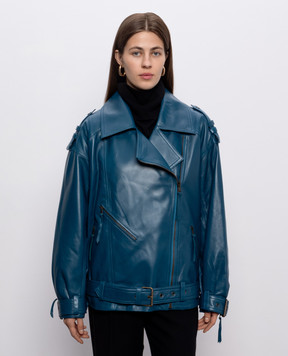 Balmain Blue leather jacket HF1TD225LE35