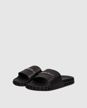 Stefano Ricci Black perforated sliders with textured logo UT50G777WY