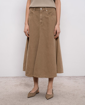 Brunello Cucinelli Brown denim skirt with linen ML996G4009