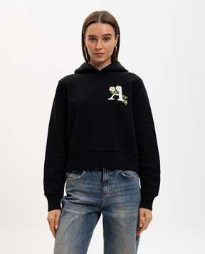 Palm Angels Black hoodie with floral logo print PWBB022G20FLE005