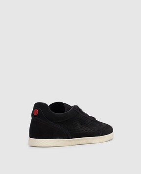 Kiton Black suede sneakers with perforations USSA397N01382