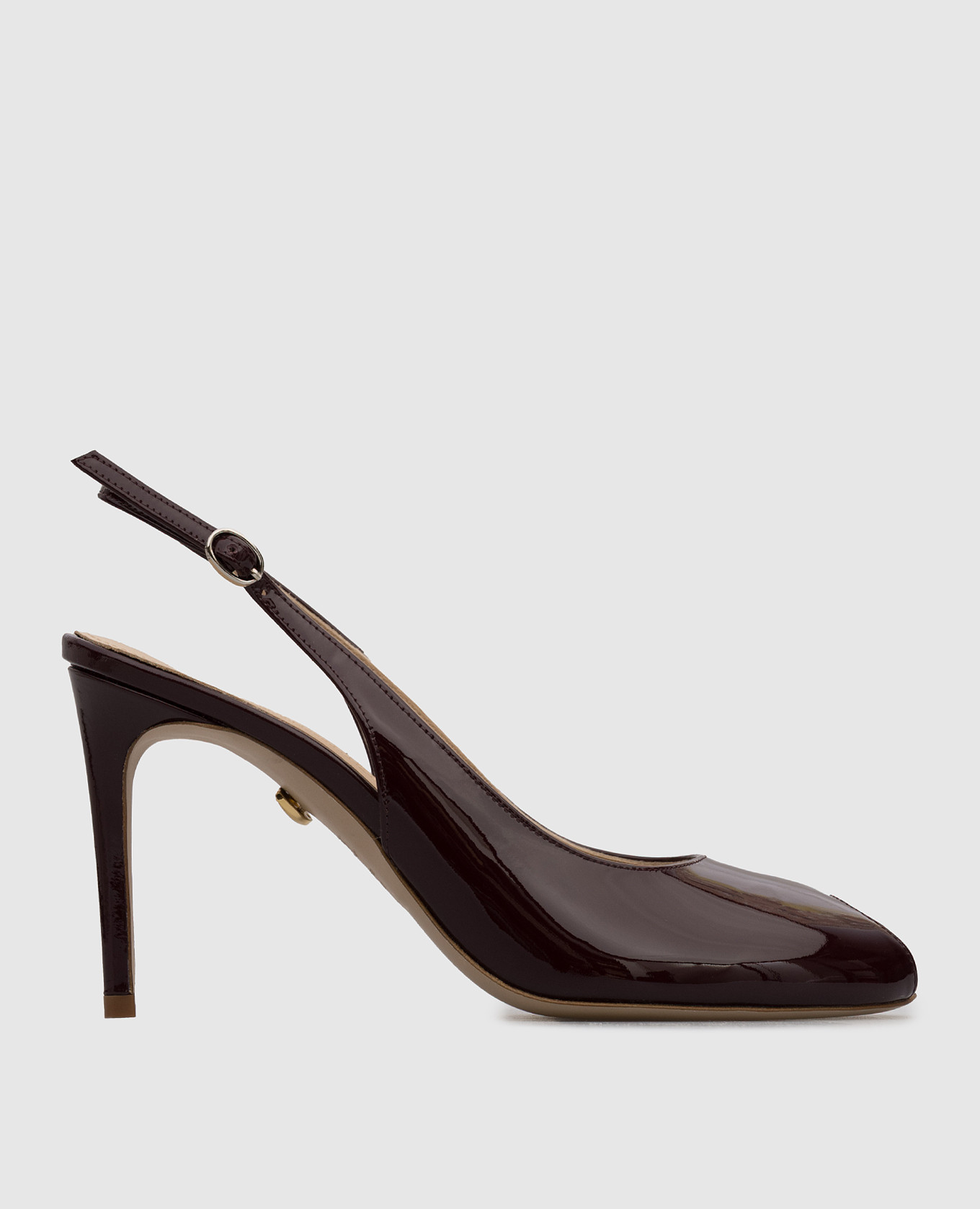 Burgundy patent leather slingbacks