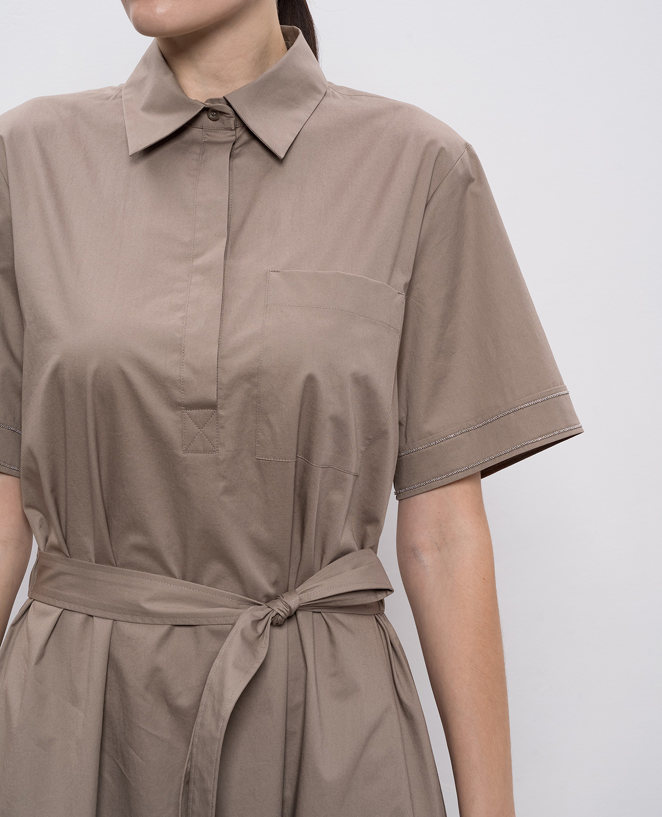 Brown shirt dress with monil chain Peserico 4
