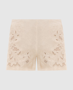 Twinset Beige linen shorts with broderie embroidery 261TP2312