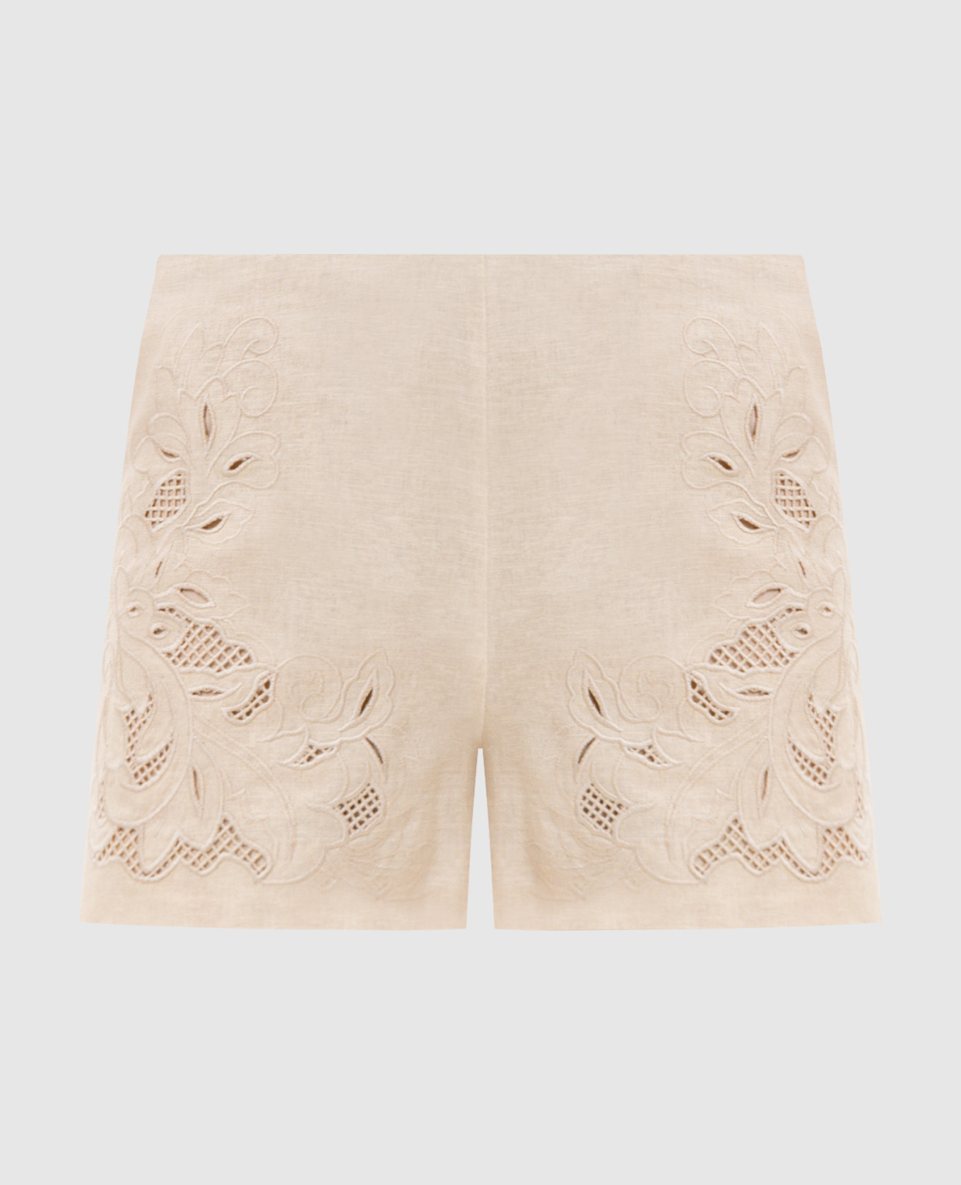 Beige linen shorts with broderie embroidery