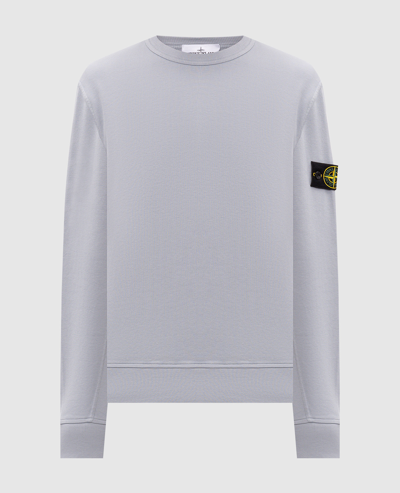 Blue ribbed sweatshirt with logo patch