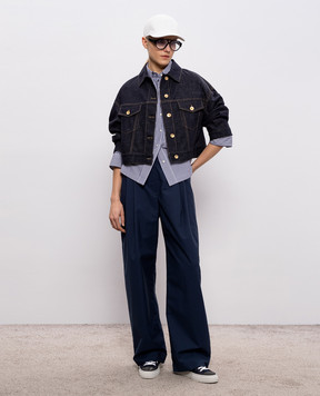 Brunello Cucinelli Blue pants with a monil chain ML140P9225
