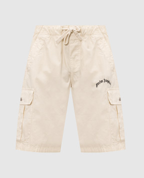 Palm Angels Beige cargo shorts with logo embroidery PMCS012S26FAB002