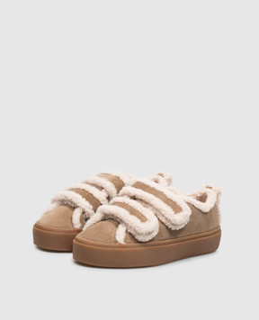Inuikii Brown suede sneakers with fur trim and logo patch 10010010231