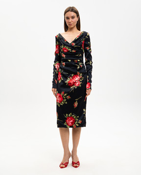 Dolce&Gabbana Black printed dress with drapery F60DHTFSICD