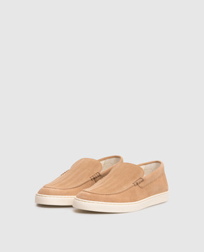 Brunello Cucinelli Brown suede slip-ons with emblem MZUHVSP335