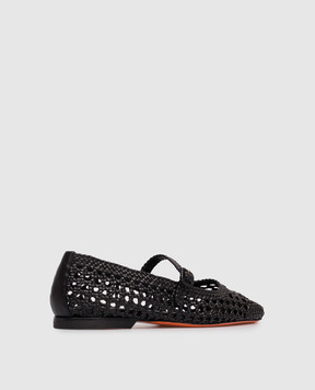 Santoni Black leather braided ballet flats WAMA72160HA1SARX