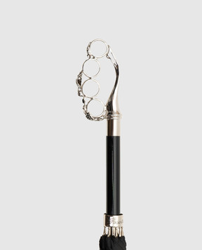 Pasotti Black umbrella-cane with brass knuckle handle with Swarovski crystals OMITUO478RASO67681