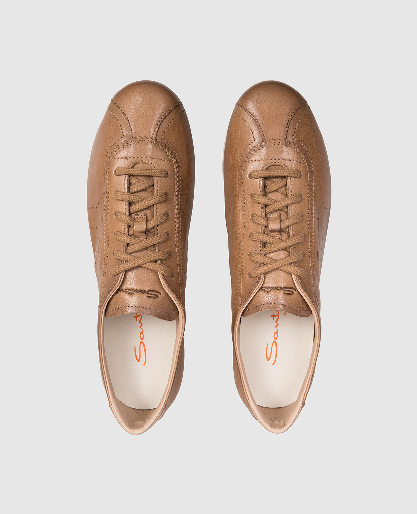 Brown leather sneakers with embossed logo Santoni 4