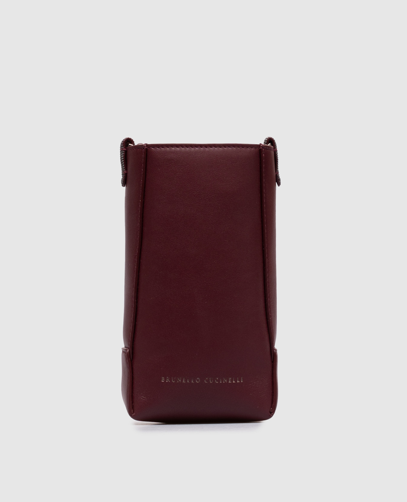Burgundy leather bag with embossed logo