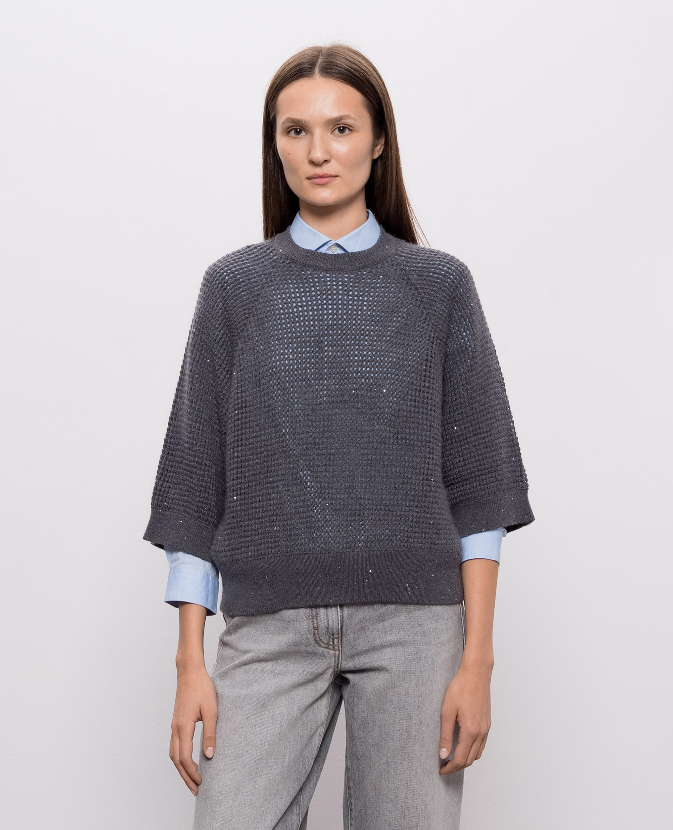 Gray short-sleeved alpaca sweater Peserico 3