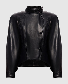 Balmain Black leather jacket with accent shoulders JA0000000001