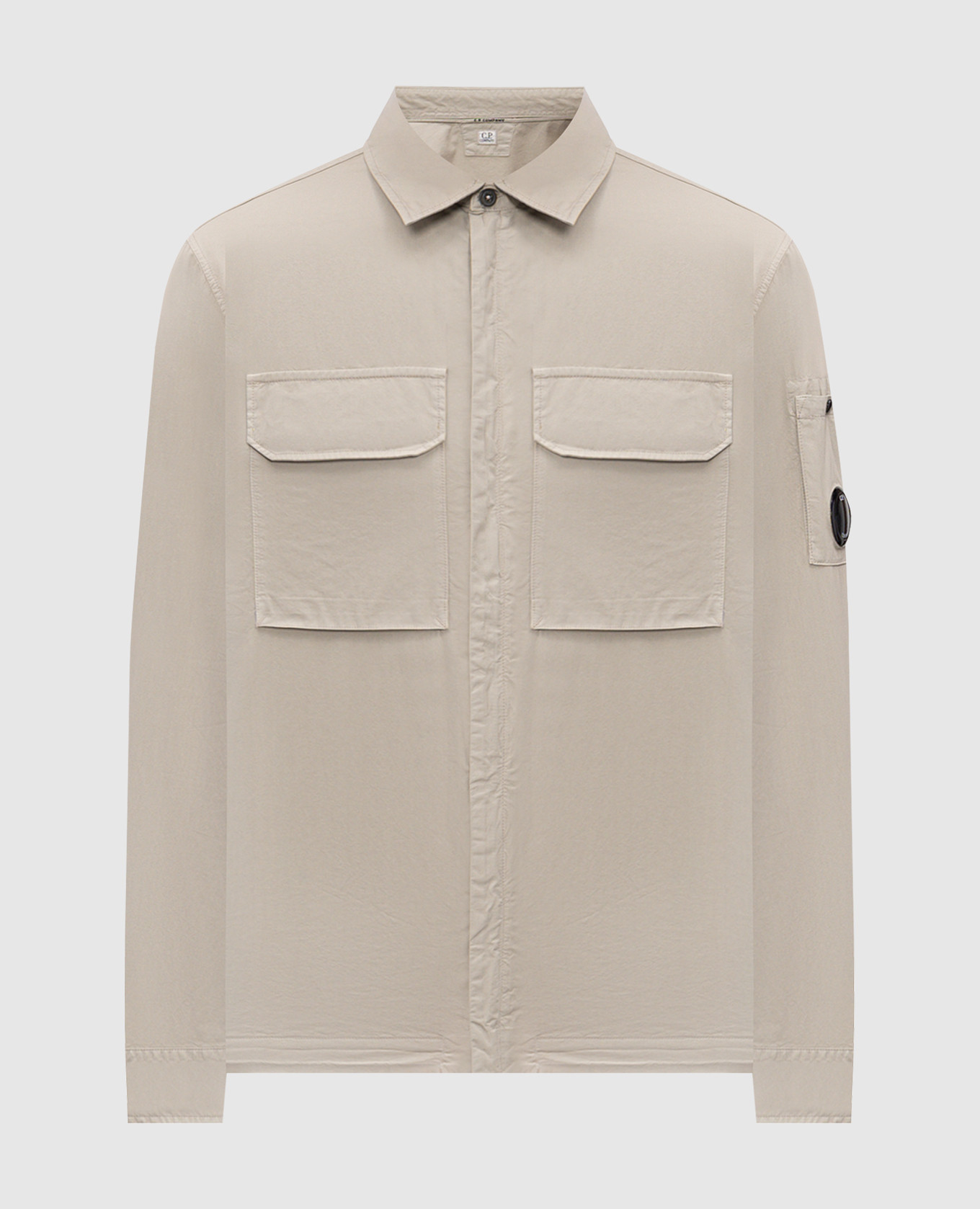 Beige zip-up shirt with logo patch