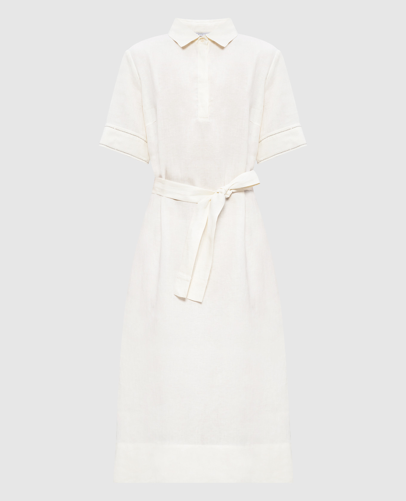 Ivory linen dress with monil chain
