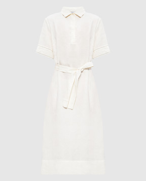 Peserico Ivory linen dress with monil chain S0241602647
