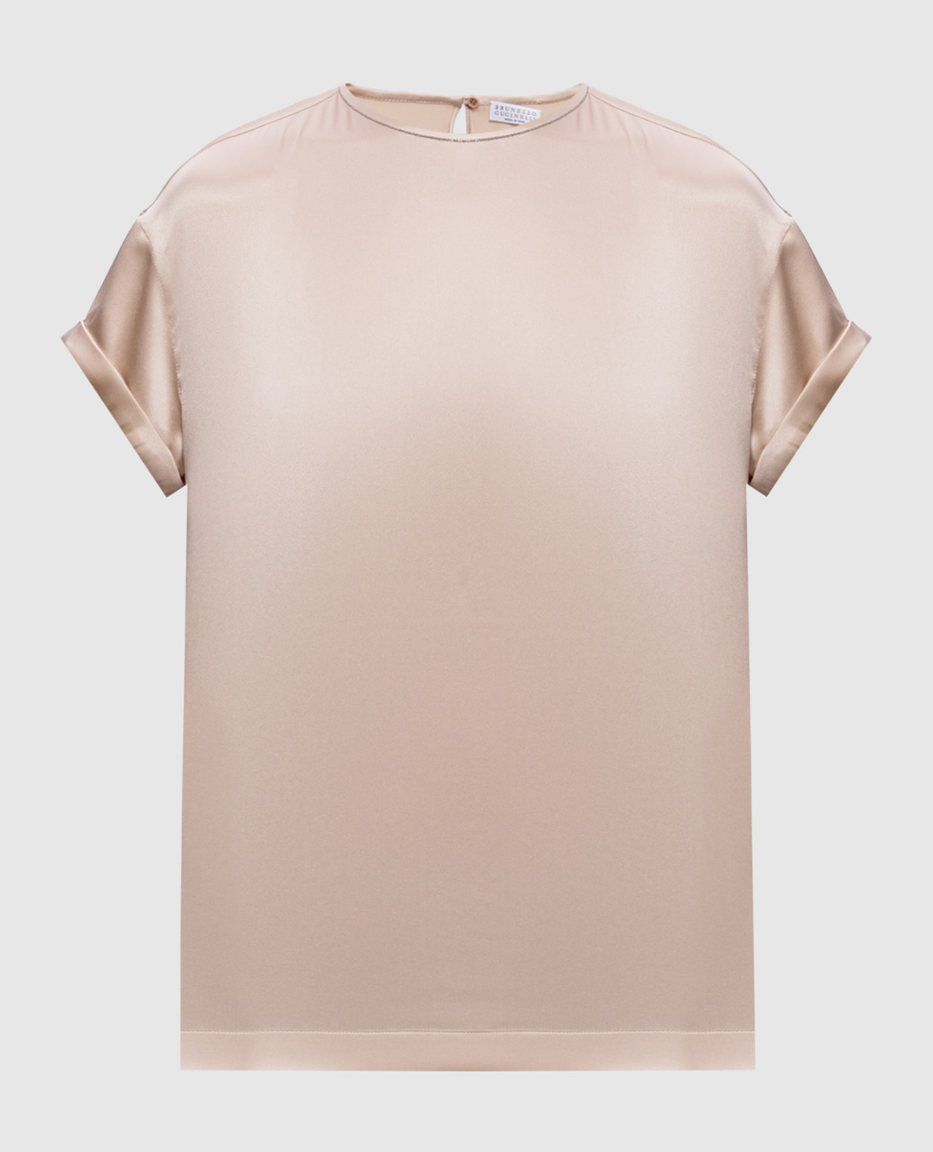 Beige silk blouse with monil chain